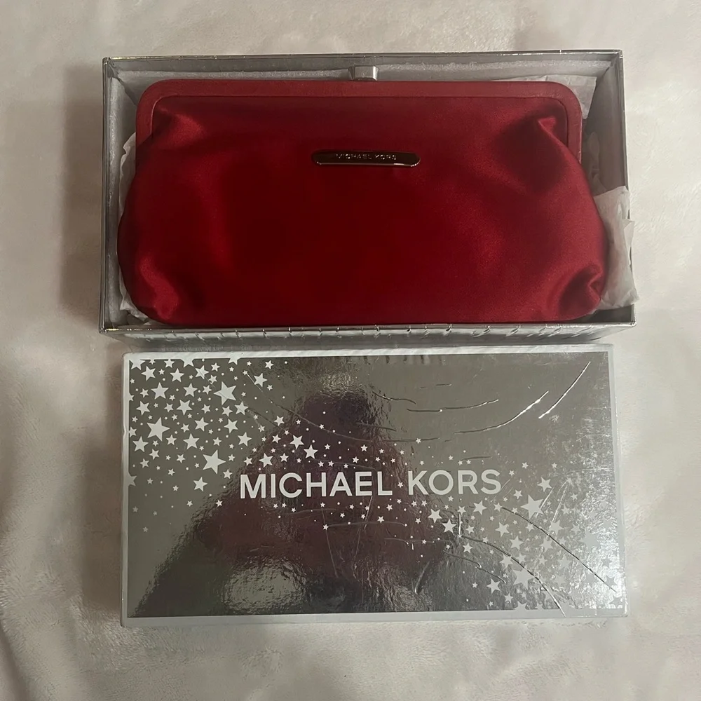 Michael Kors Scarlet Satin Clutch